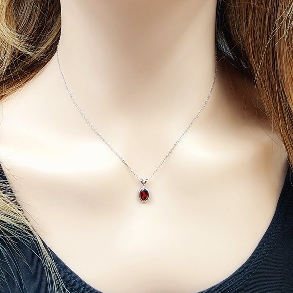 14K White Gold Garnet 7x5mm Pendant - Picture 6 of 10